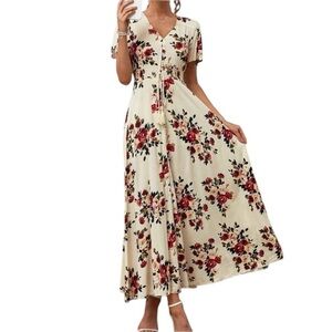 NWT Rusttydustty Floral Maxi Dress. Button Up W/ Fringed Tie. Flowy! Sz. XL